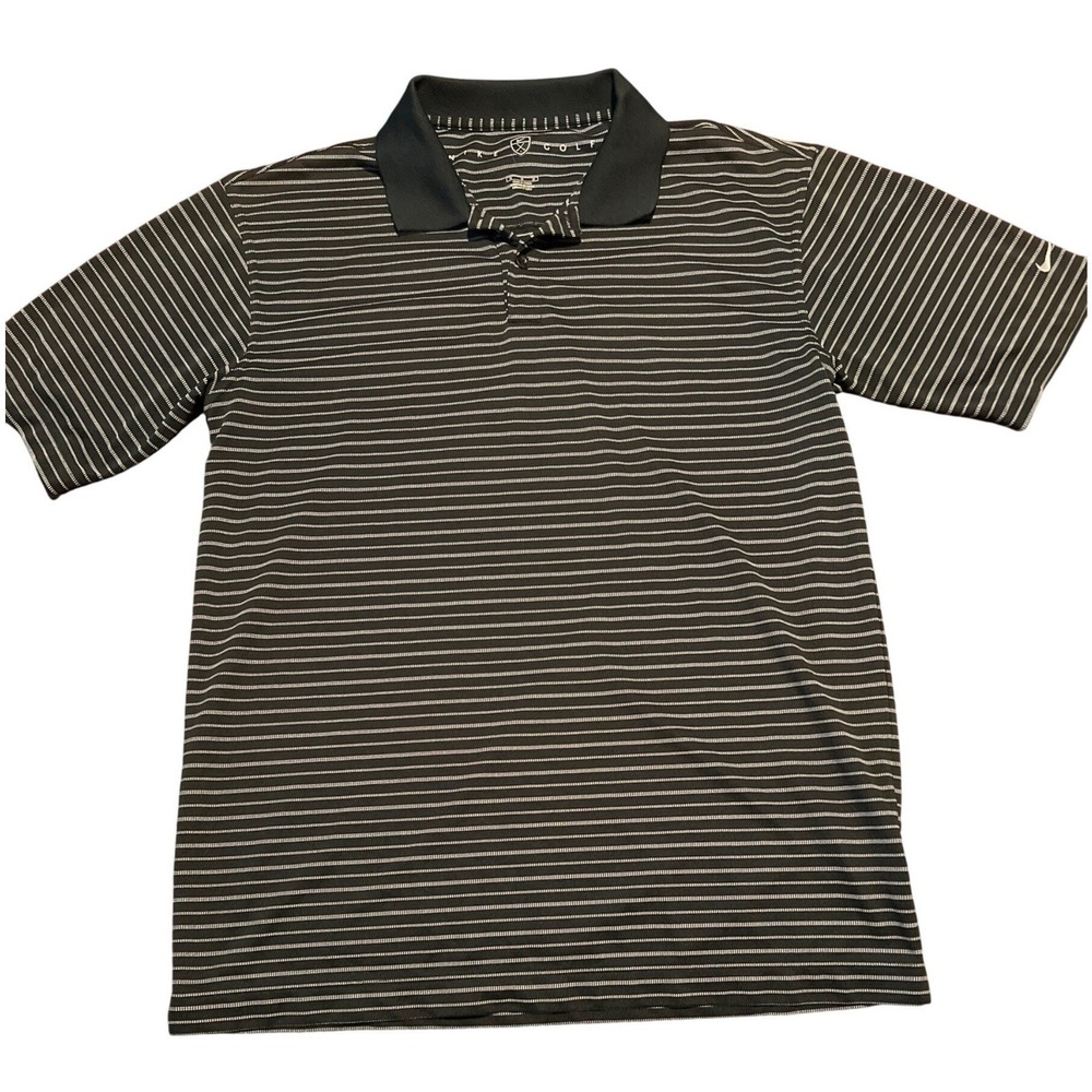 Nike Golf Dri‎ FIT Polo Shirt Men's Size Medium Black White Stripe Performance